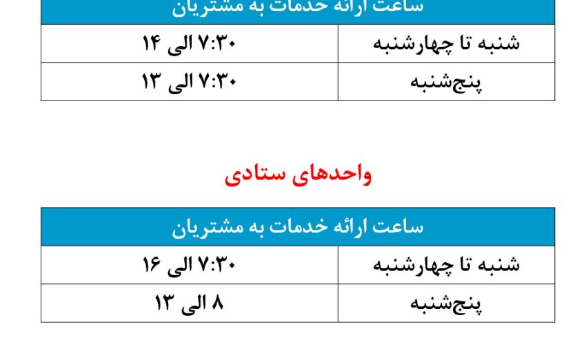 ساعات کاری جدید شعب و ستاد بانک دی اعلام شد
