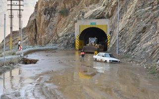 تصویر هوایی از منطقه سیل‌زده در جاده چالوس