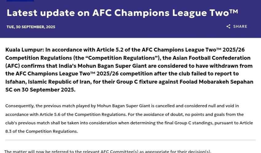 بازی سپاهان و تیم هندی رسما لغو شد